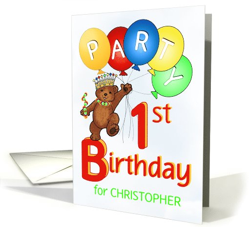 Royal Teddy Bear 1st Birthday Party Invitation, Custom Name card