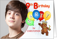 Royal Teddy Bear 9th Birthday Party Invitation, Custom Photo card