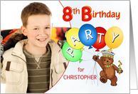 Royal Teddy Bear 8th Birthday Party Invitation, Custom Photo card