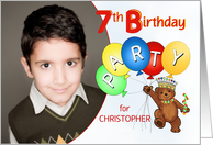 Royal Teddy Bear 7th Birthday Party Invitation, Custom Photo card