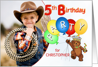 Royal Teddy Bear 5th Birthday Party Invitation, Custom Photo card