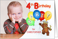 Royal Teddy Bear 4th Birthday Party Invitation, Custom Photo card