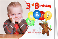 Royal Teddy Bear 3rd Birthday Party Invitation, Custom Photo card