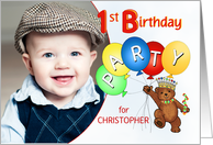 Royal Teddy Bear 1st Birthday Party Invitation, Custom Photo card
