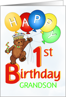 Happy 1st Birthday Royal Teddy Bear for Grandson card