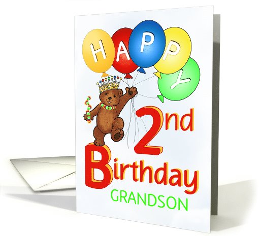 Happy 2nd Birthday Royal Teddy Bear for Grandson card (1085882)