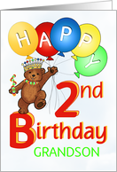 Happy 2nd Birthday Royal Teddy Bear for Grandson card