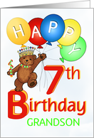 Happy 7th Birthday Royal Teddy Bear for Grandson card
