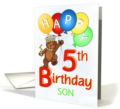 Happy 5th Birthday Royal Teddy Bear for Son card (1088452)