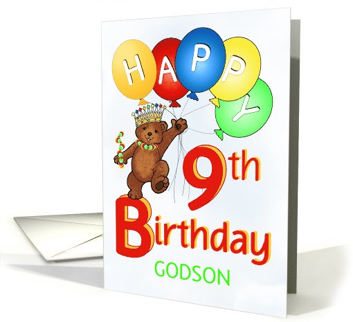 Happy 9th Birthday Royal Teddy Bear Godson card (1091744)