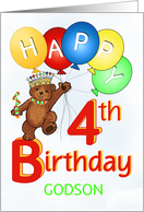 Happy 4th Birthday Royal Teddy Bear Godson card