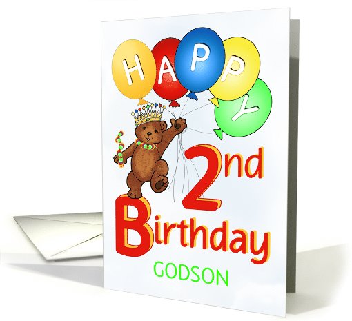Happy 2nd Birthday Royal Teddy Bear Godson card (1091810)