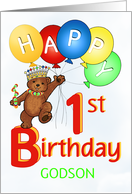 Happy 1st Birthday Royal Teddy Bear Godson card