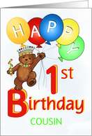 Happy 1st Birthday Royal Bear Cousin card
