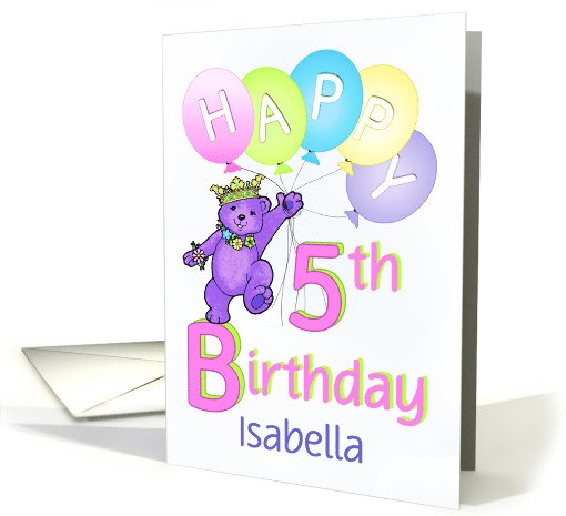 5th Birthday Teddy Bear Princess, Custom Name card (1095096)