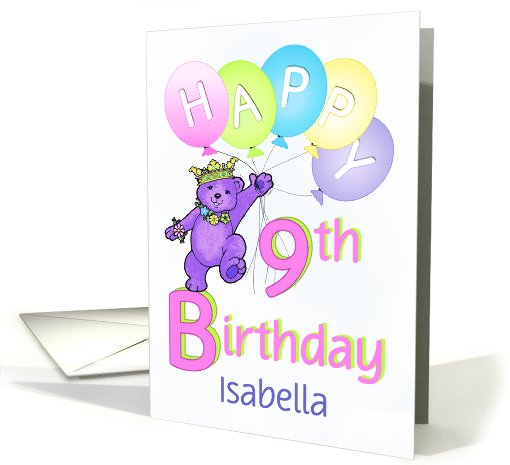 9th Birthday Teddy Bear Princess, Custom Name card (1095110)