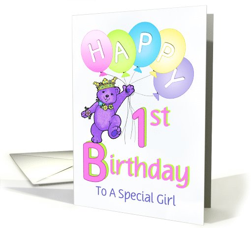 1st Birthday Teddy Bear Princess for Girl card (1096162)