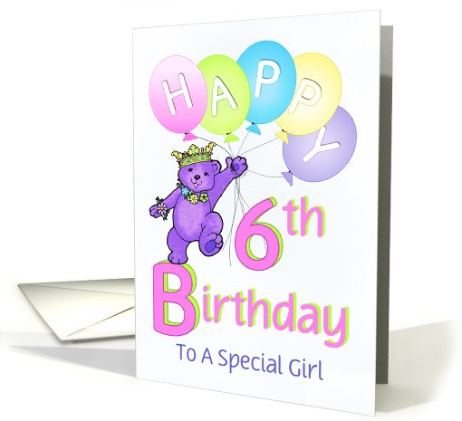 6th Birthday Teddy Bear Princess for Girl card (1096442)
