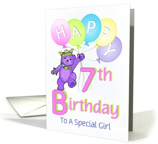 7th Birthday Teddy Bear Princess for Girl card (1096444)