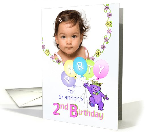 Princess Bear 2nd Birthday Party Invitation, Custom Photo card