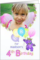 Princess Bear 4th Birthday Party Invitation, Custom Photo card