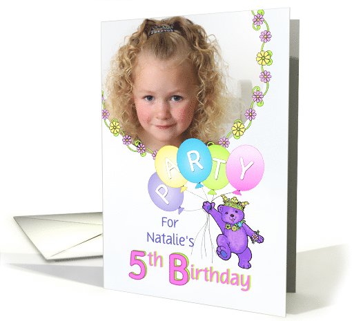 Princess Bear 5th Birthday Party Invitation, Custom Photo card