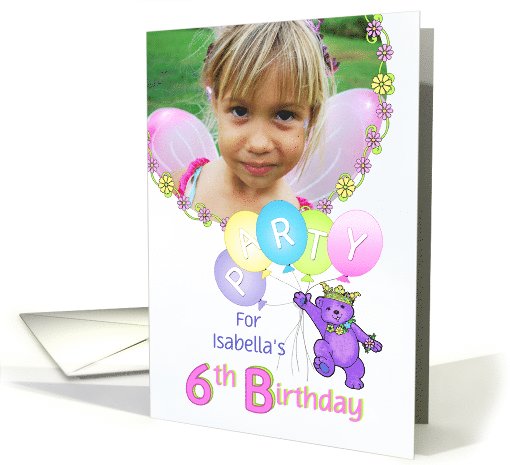 Princess Bear 6th Birthday Party Invitation, Custom Photo card
