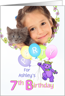 Princess Bear 7th Birthday Party Invitation, Custom Photo card