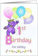 Princess Bear 1st Birthday Party Invitation, Custom Name card