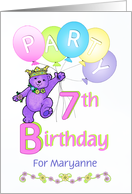 Princess Bear 7th Birthday Party Invitation, Custom Name card