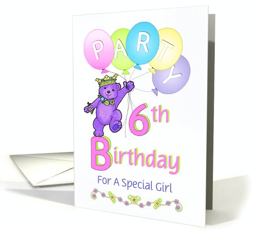 Purple Princess Bear 6th Birthday Party Invitation card (1101872)