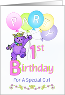 Purple Princess Bear 1st Birthday Party Invitation card