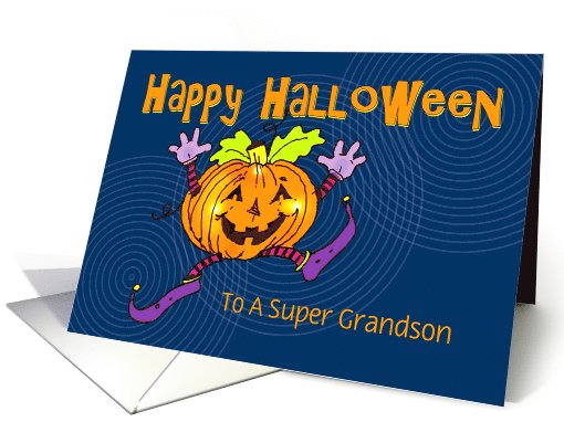 Grandson Happy Halloween Smiling Pumpkin card (1111168)