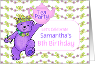 Teddy Bear 8th Birthday Tea Party Invitation, Custom Name card