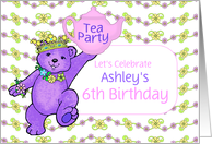 Teddy Bear 6th Birthday Tea Party Invitation, Custom Name card