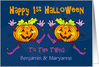 Twins First Halloween Happy Pumpkins, Custom Names card