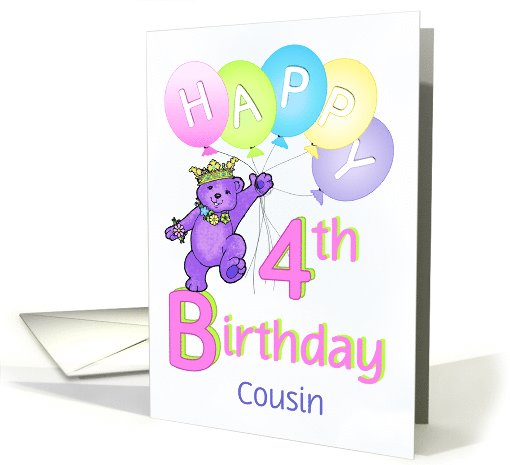 Cousin 4th Birthday Teddy Bear Princess card (1124914)