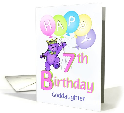 Goddaughter 7th Birthday Teddy Bear Princess card (1125572)