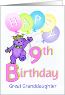 Great Granddaughter 9th Birthday Teddy Bear Princess card
