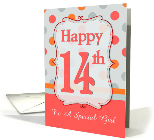 14th Birthday Polka dots for Girl, Custom Text card (1210134)