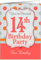 Polka-dotted Fun 14th Birthday Party Invitation with Custom Name card