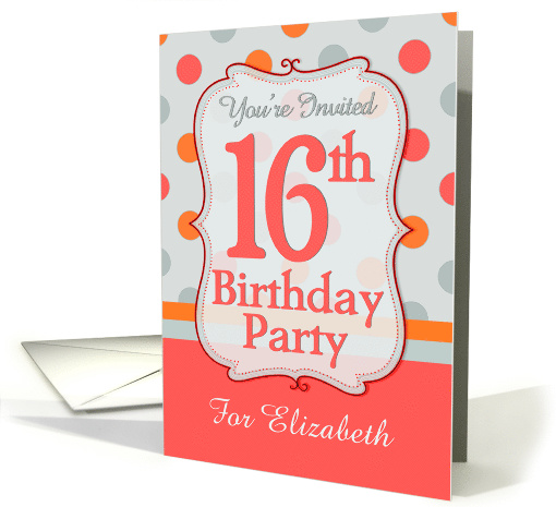 Polka-dotted Fun 16th Birthday Party Invitation with Custom Name card