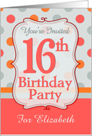 Polka-dotted Fun 16th Birthday Party Invitation with Custom Name card