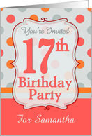 Polka-dotted Fun 17th Birthday Party Invitation with Custom Name card