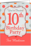 Polka-dotted Fun 10th Birthday Party Invitation with Custom Name card