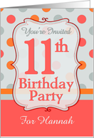 Polka-dotted Fun 11th Birthday Party Invitation with Custom Name card