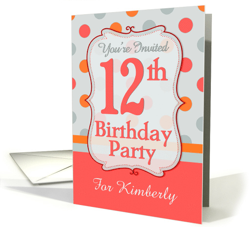 Polka-dotted Fun 12th Birthday Party Invitation with Custom Name card