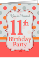 Polka-dotted Fun 11th Birthday Party Invitation card