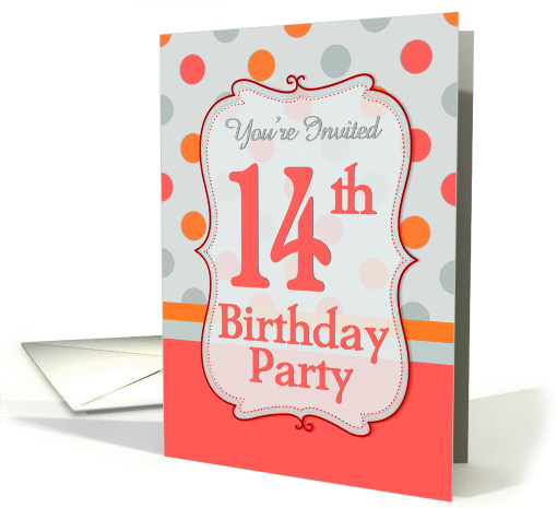 Polka-dotted Fun 14th Birthday Party Invitation card (1218614)