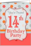 Polka-dotted Fun 14th Birthday Party Invitation card